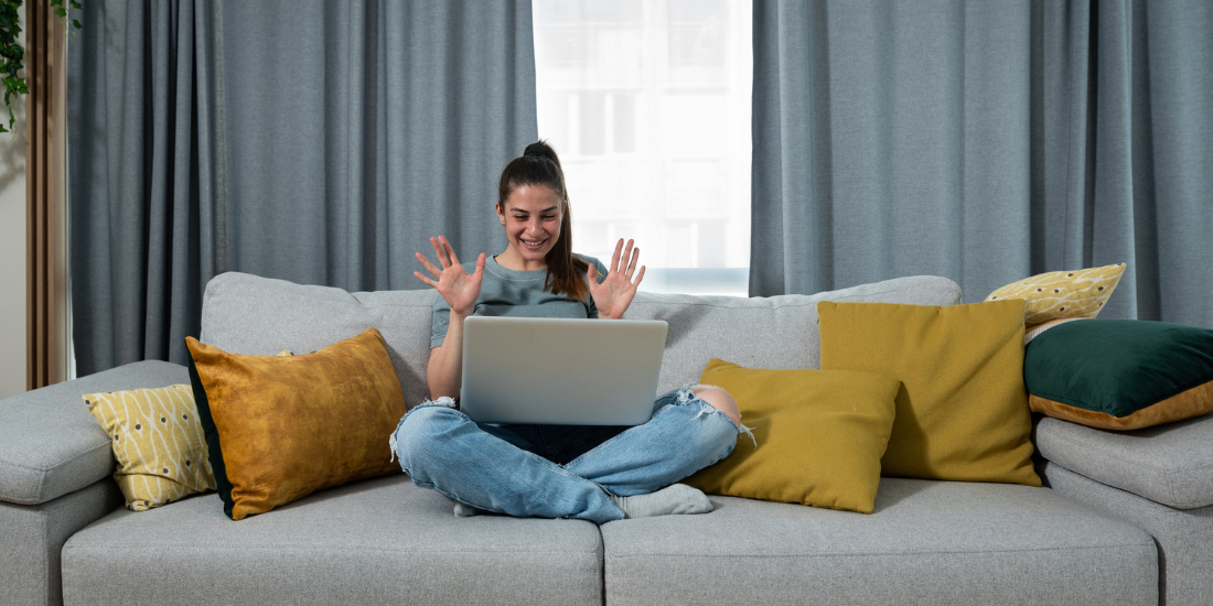 Image of person doing online therapy remotely by computer with HomePsych.